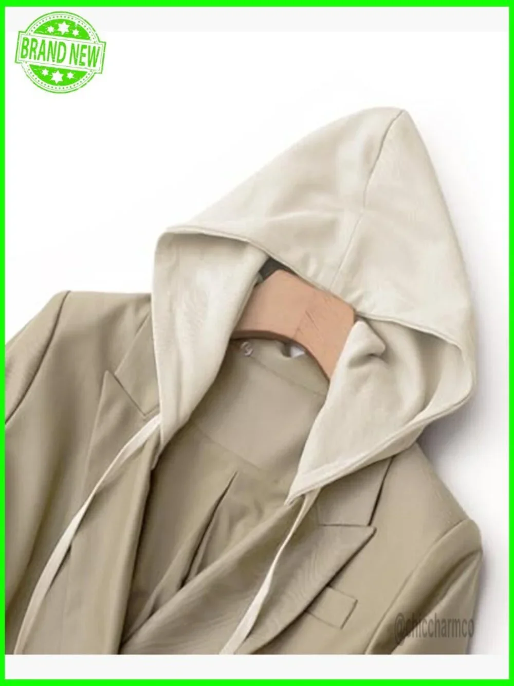 Hooded Blazer Jacket Women Oversized Long Double-Breasted Casual Full-Lined